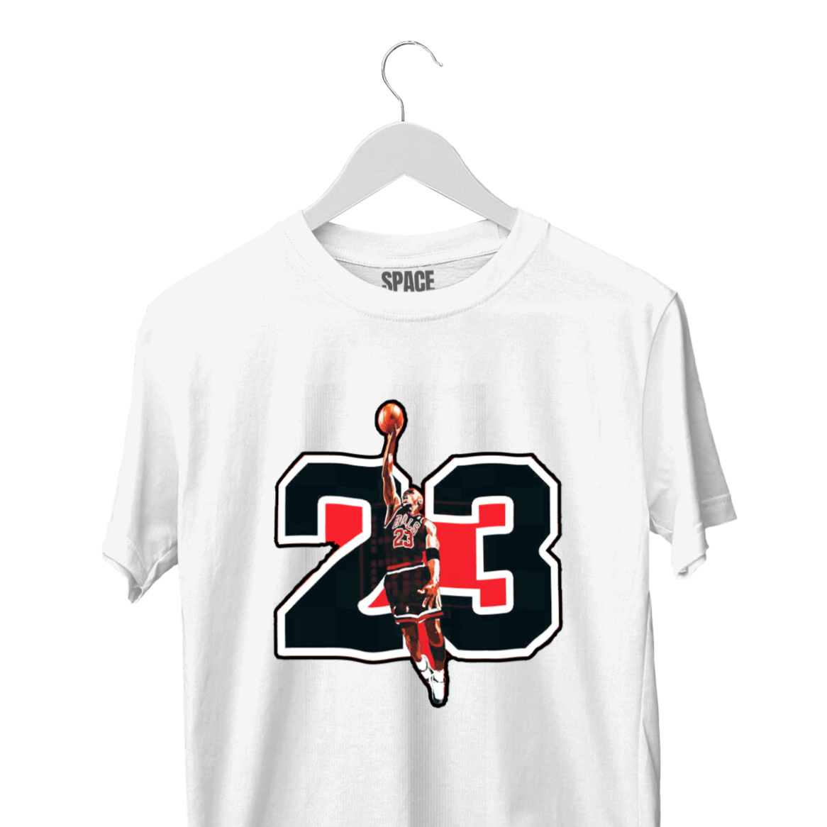 23 Basketball Printed White Half Sleeve Cotton T-Shirt.