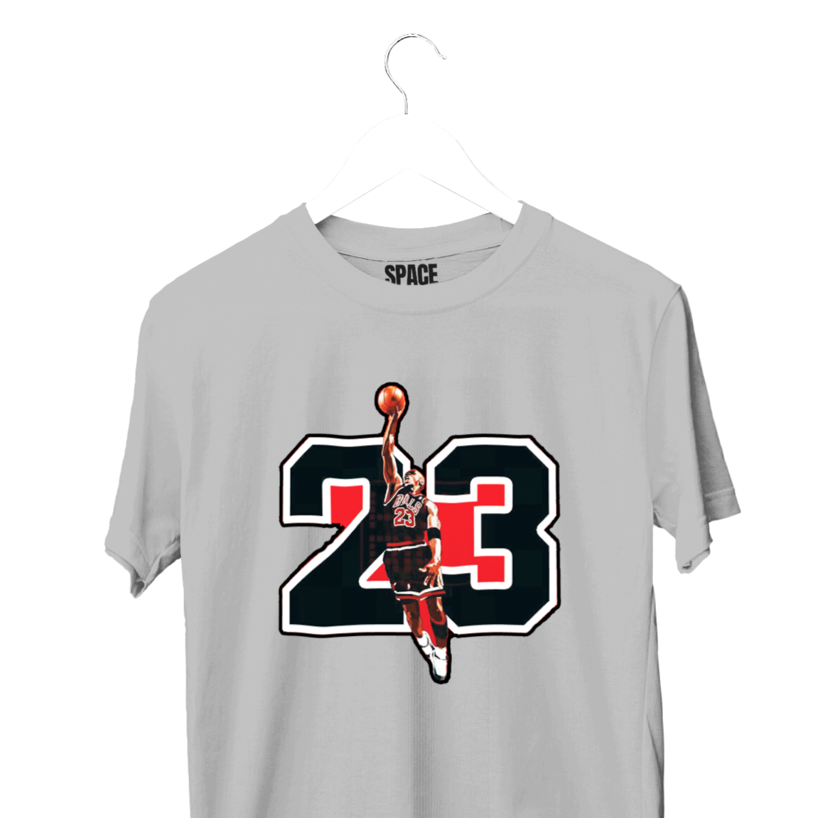 23 Basketball Printed Gray Half Sleeve Cotton T-Shirt.