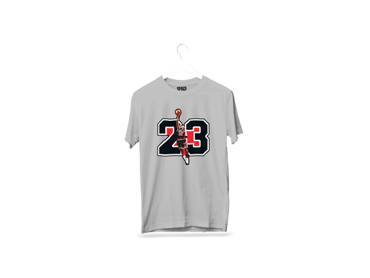 23 Basketball Printed Gray Half Sleeve Cotton T-Shirt.