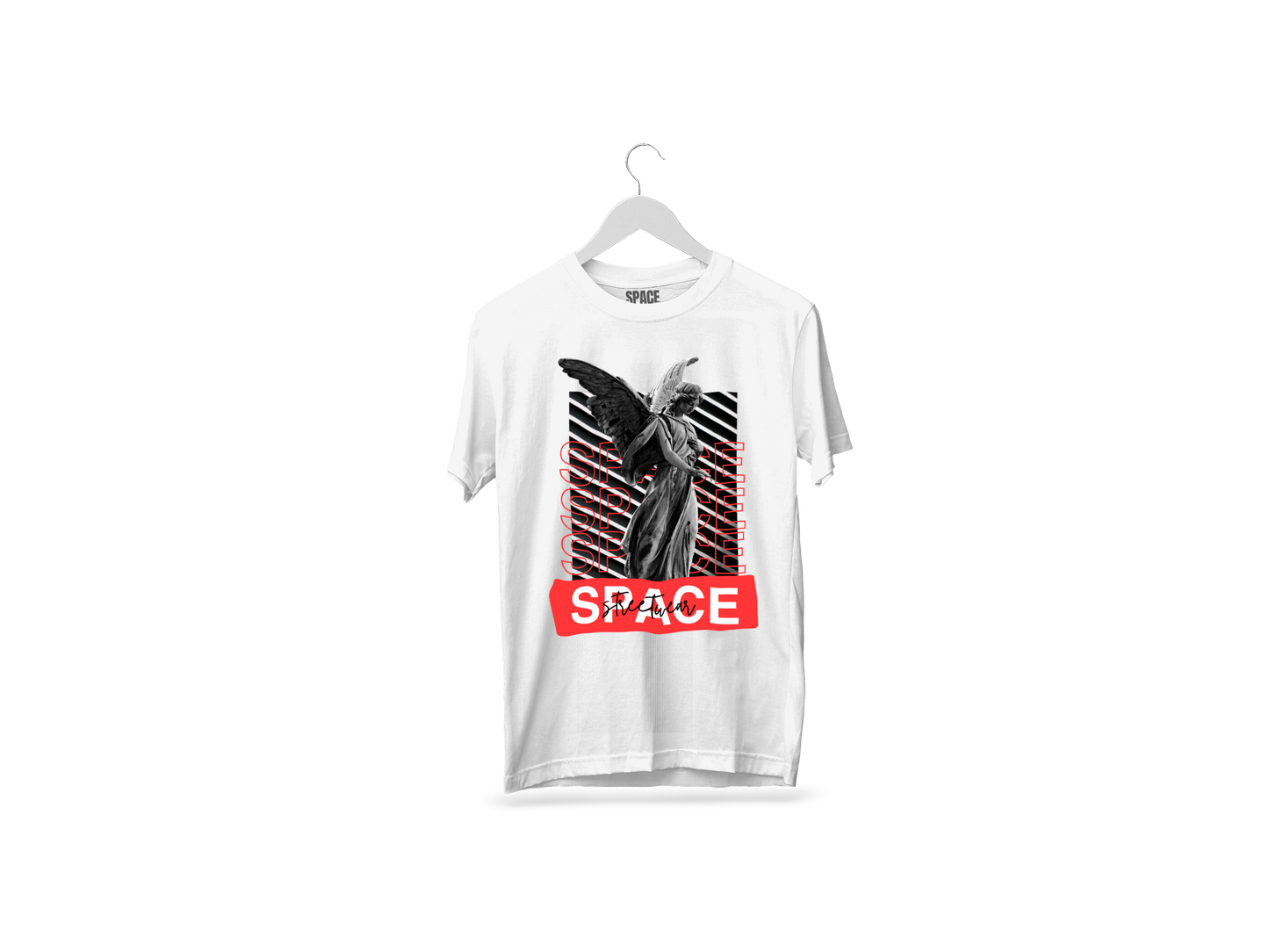 Space Street Wear Printed White Half Sleeve Cotton T-Shirt.