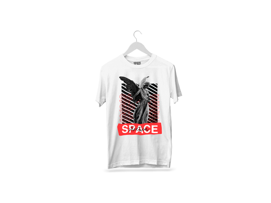 Space Street Wear Printed White Half Sleeve Cotton T-Shirt.