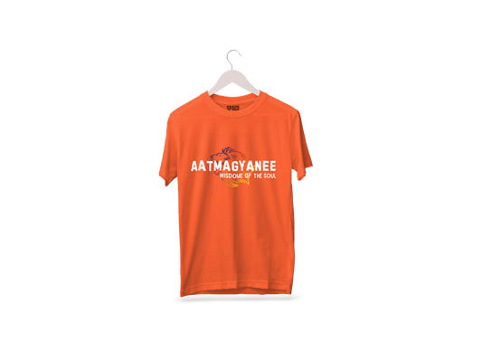 Aatmagyanee Printed Orange Half Sleeve Cotton T-Shirt.