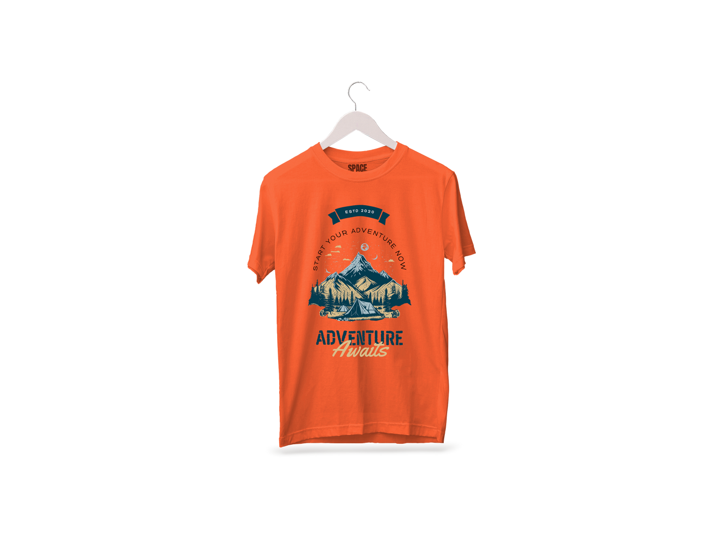 Adventure Awaits Printed Orange Half Sleeve Cotton T-Shirt.