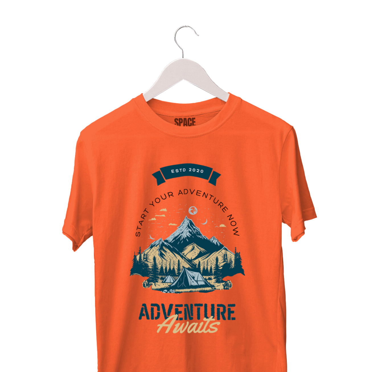 Adventure Awaits Printed Orange Half Sleeve Cotton T-Shirt.