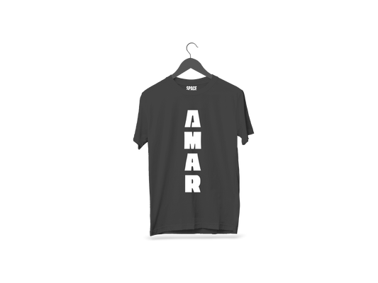 Amar Printed Black Half Sleeve Cotton T-Shirt.