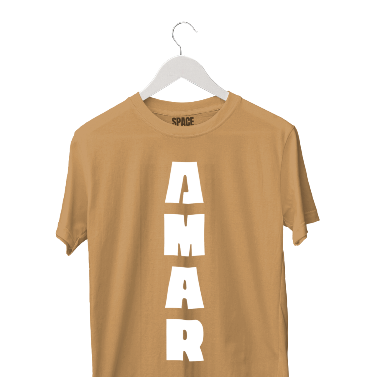 Amar Printed Beige Half Sleeve Cotton T-Shirt.