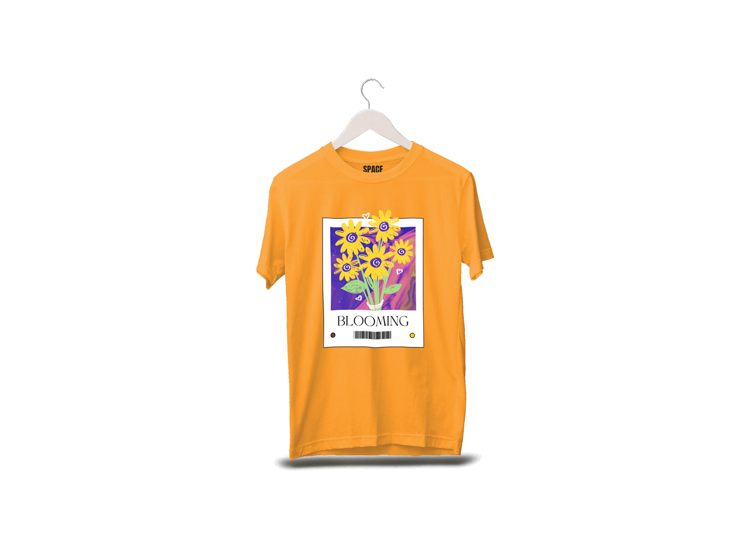 Blooming Printed Mustard Cotton T-Shirt.