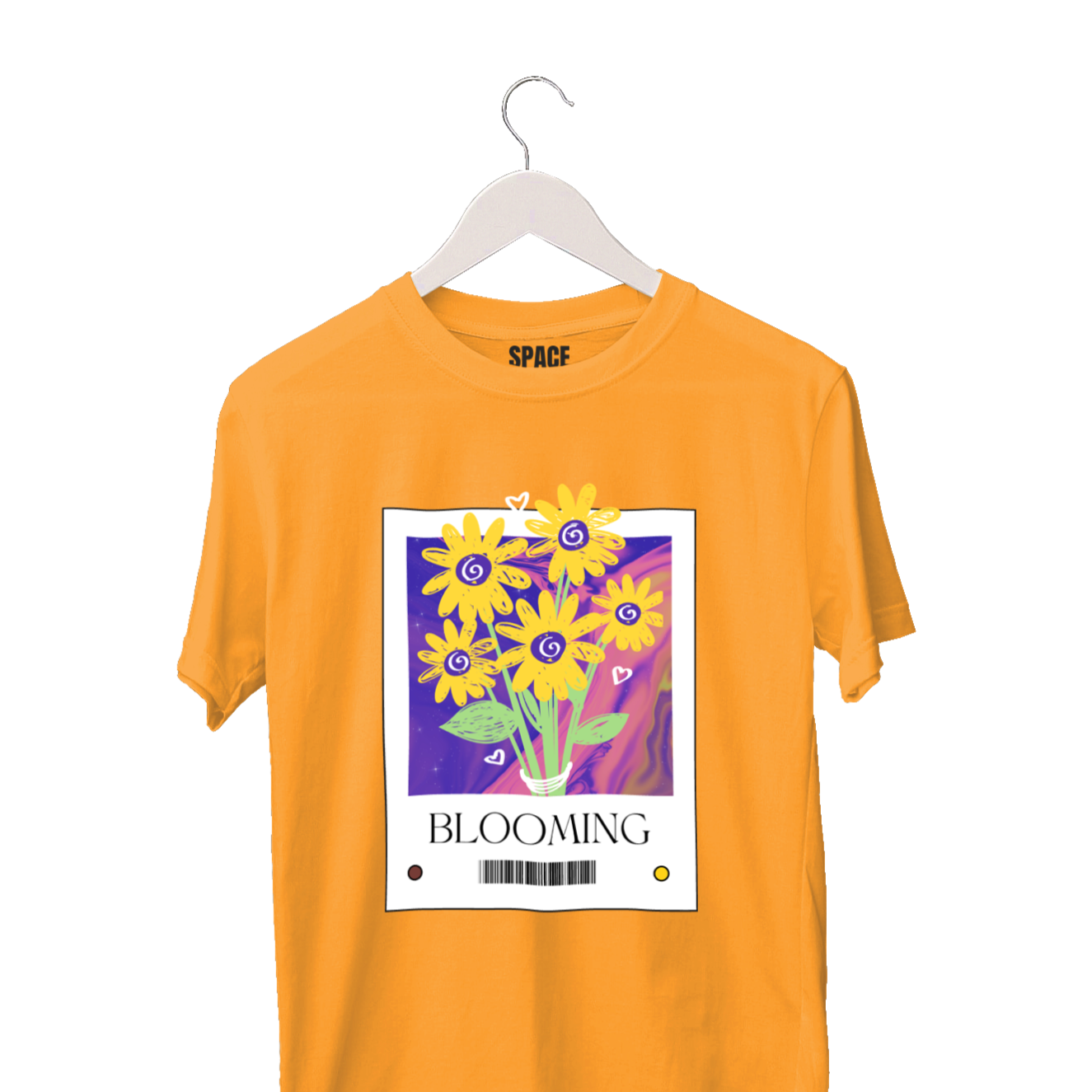 Blooming Printed Mustard Cotton T-Shirt.