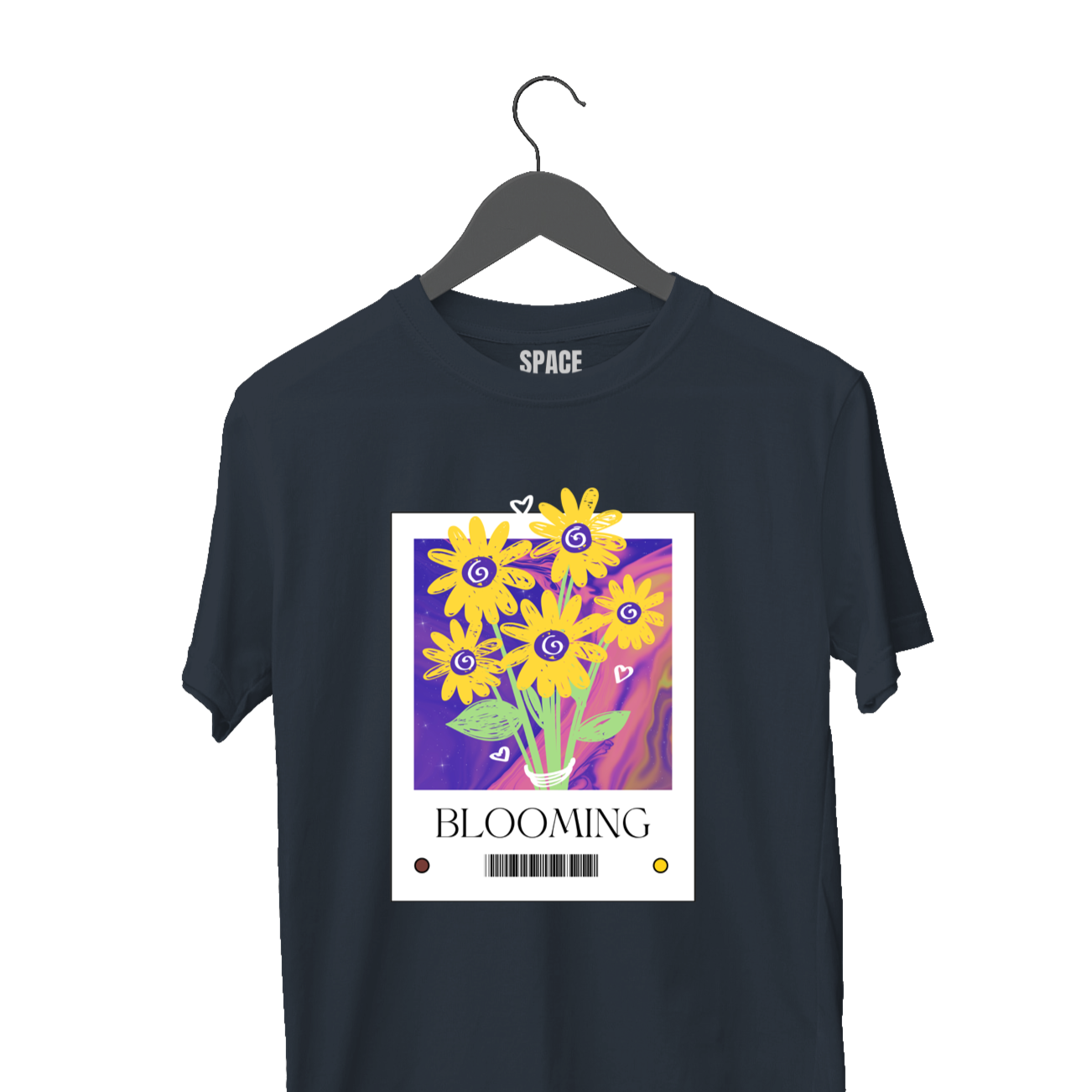 Blooming Printed Black Cotton T-Shirt.