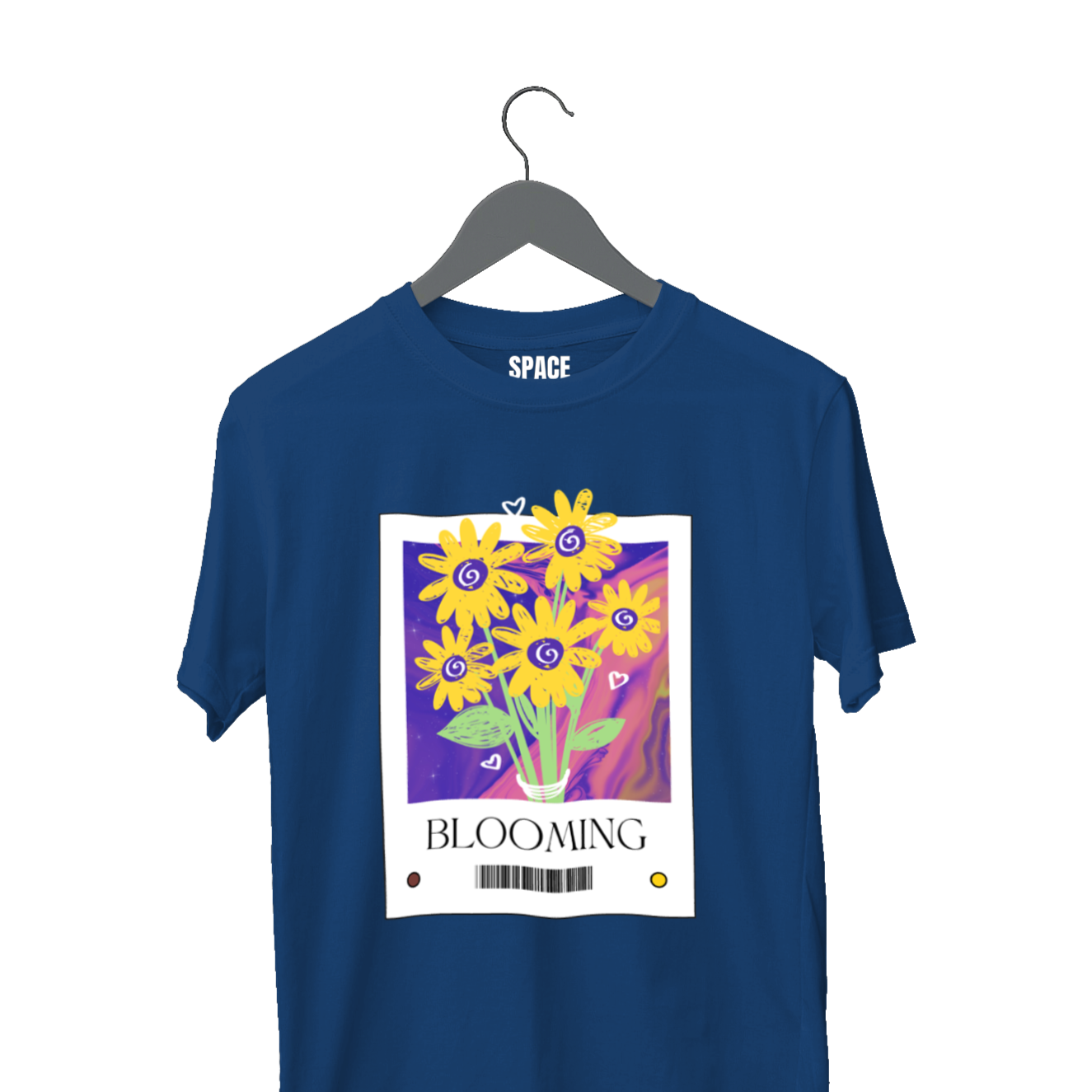 Blooming Printed Navy Blue Cotton T-Shirt.