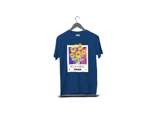 Blooming Printed Navy Blue Cotton T-Shirt.