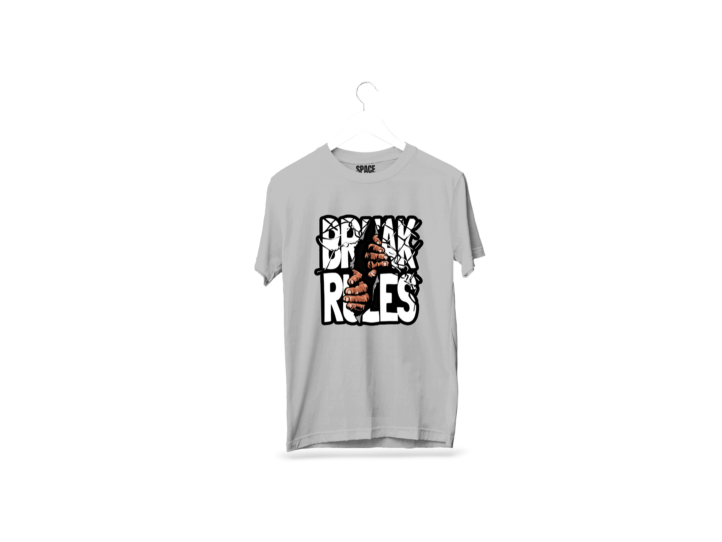 Break Rules Printed Gray Half Sleeve Cotton T Shirt