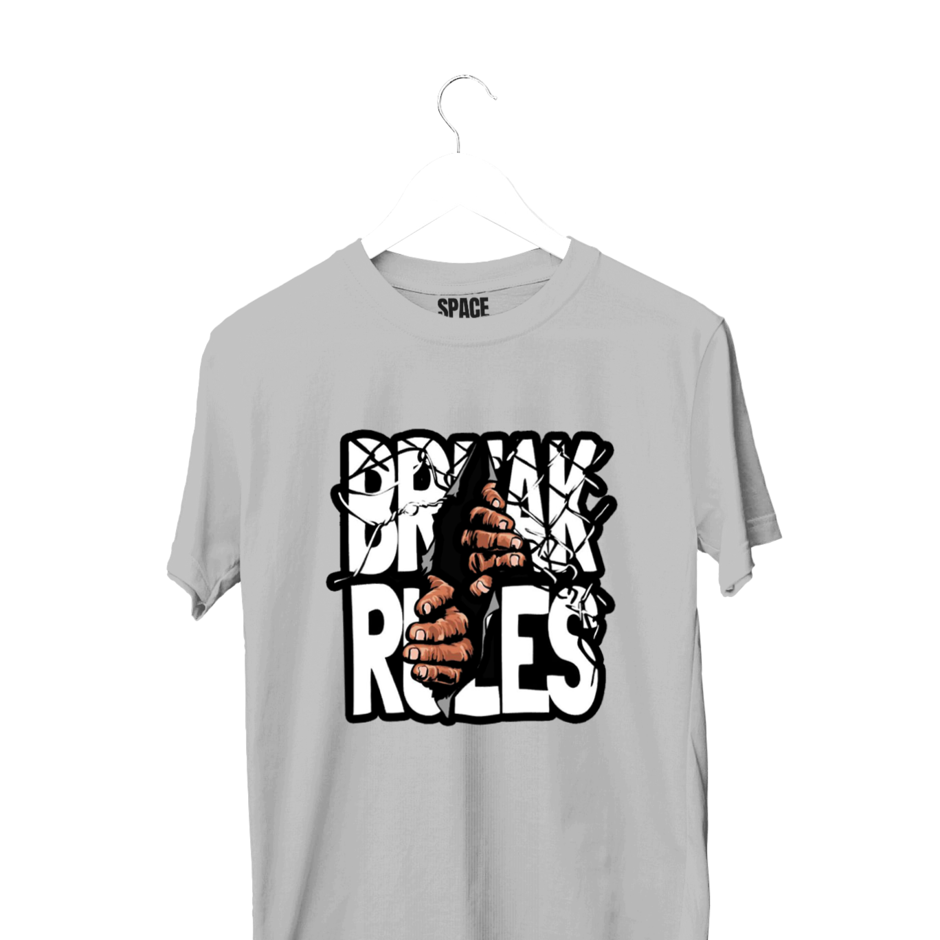 Break Rules Printed Gray Half Sleeve Cotton T Shirt