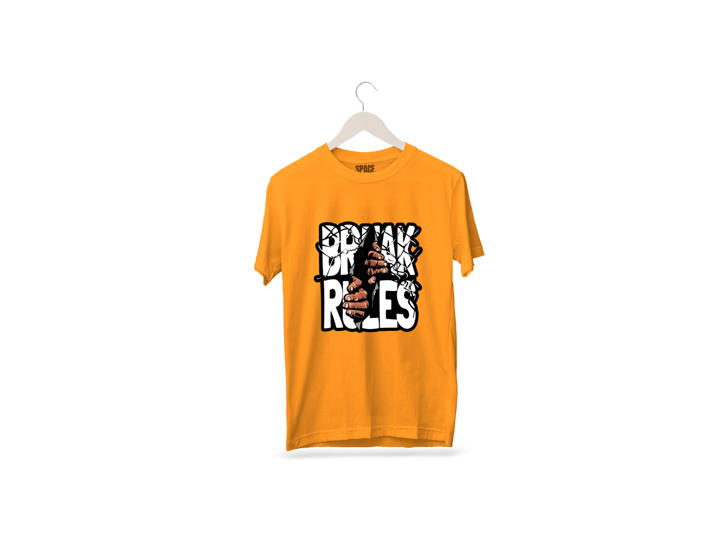 Break Rules Printed Mustard Half Sleeve Cotton T Shirt