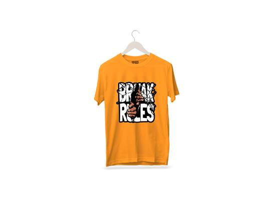 Break Rules Printed Mustard Half Sleeve Cotton T Shirt