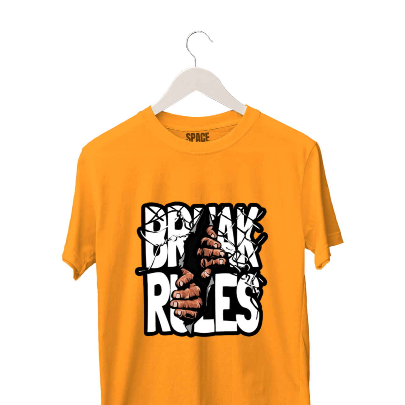 Break Rules Printed Mustard Half Sleeve Cotton T Shirt