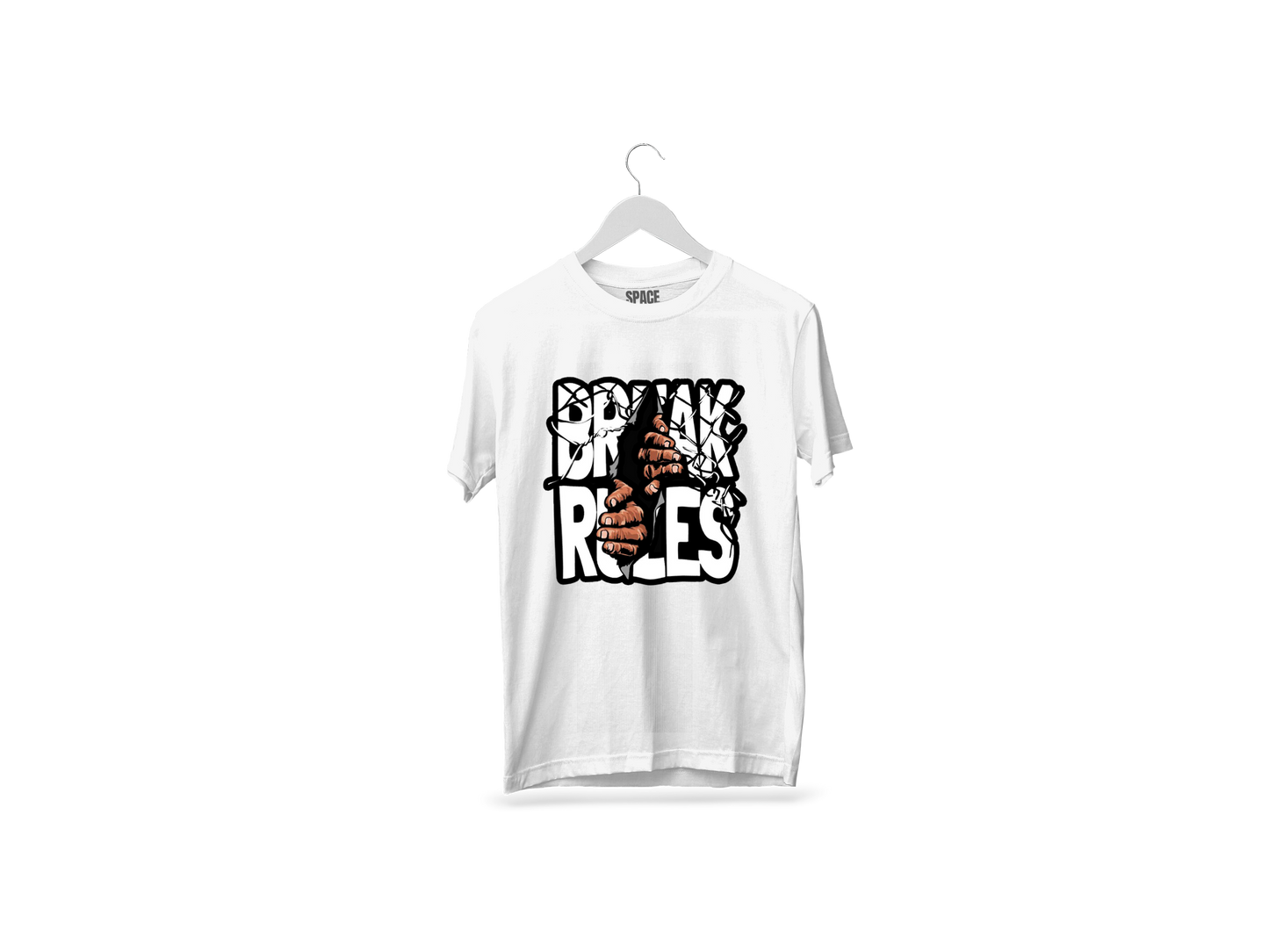 Break Rules Printed White Half Sleeve Cotton T Shirt