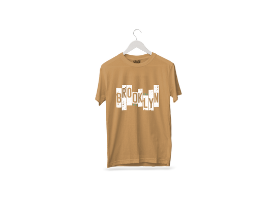 Brooklyn NYC Printed Beige Half Sleeve Cotton T-Shirt.