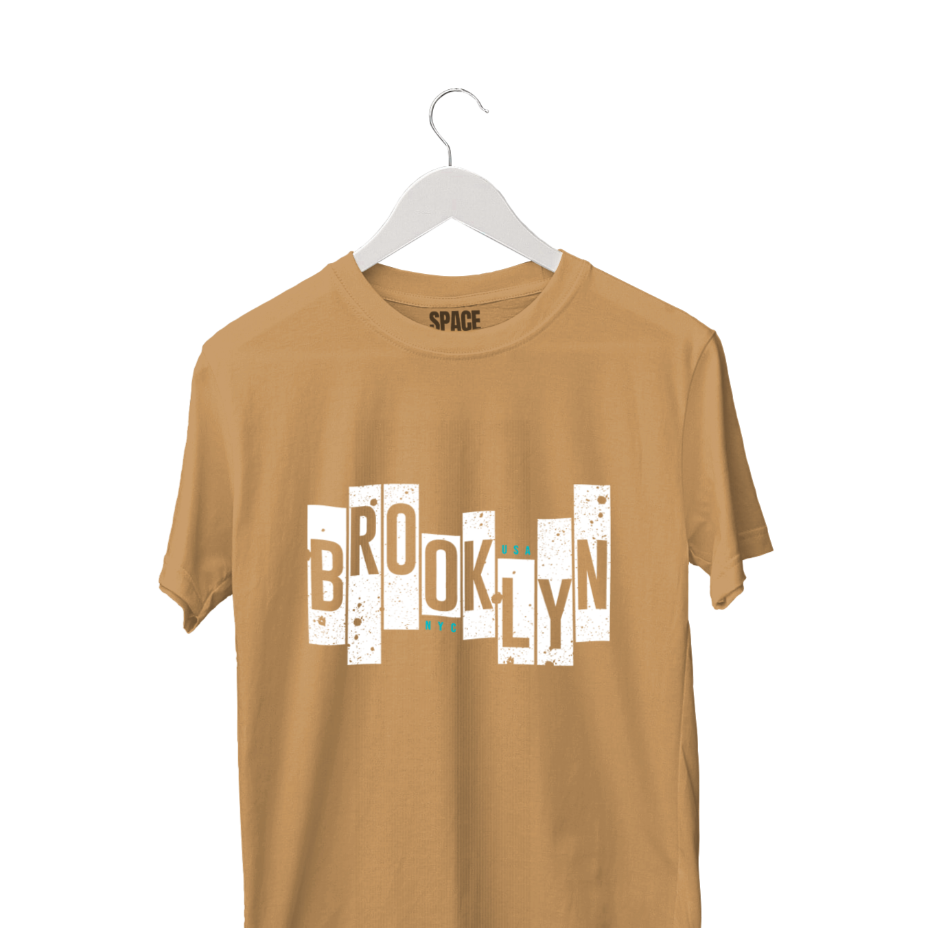 Brooklyn NYC Printed Beige Half Sleeve Cotton T-Shirt.