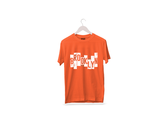 Brooklyn Printed Orange Half Sleeve Cotton T-Shirt.