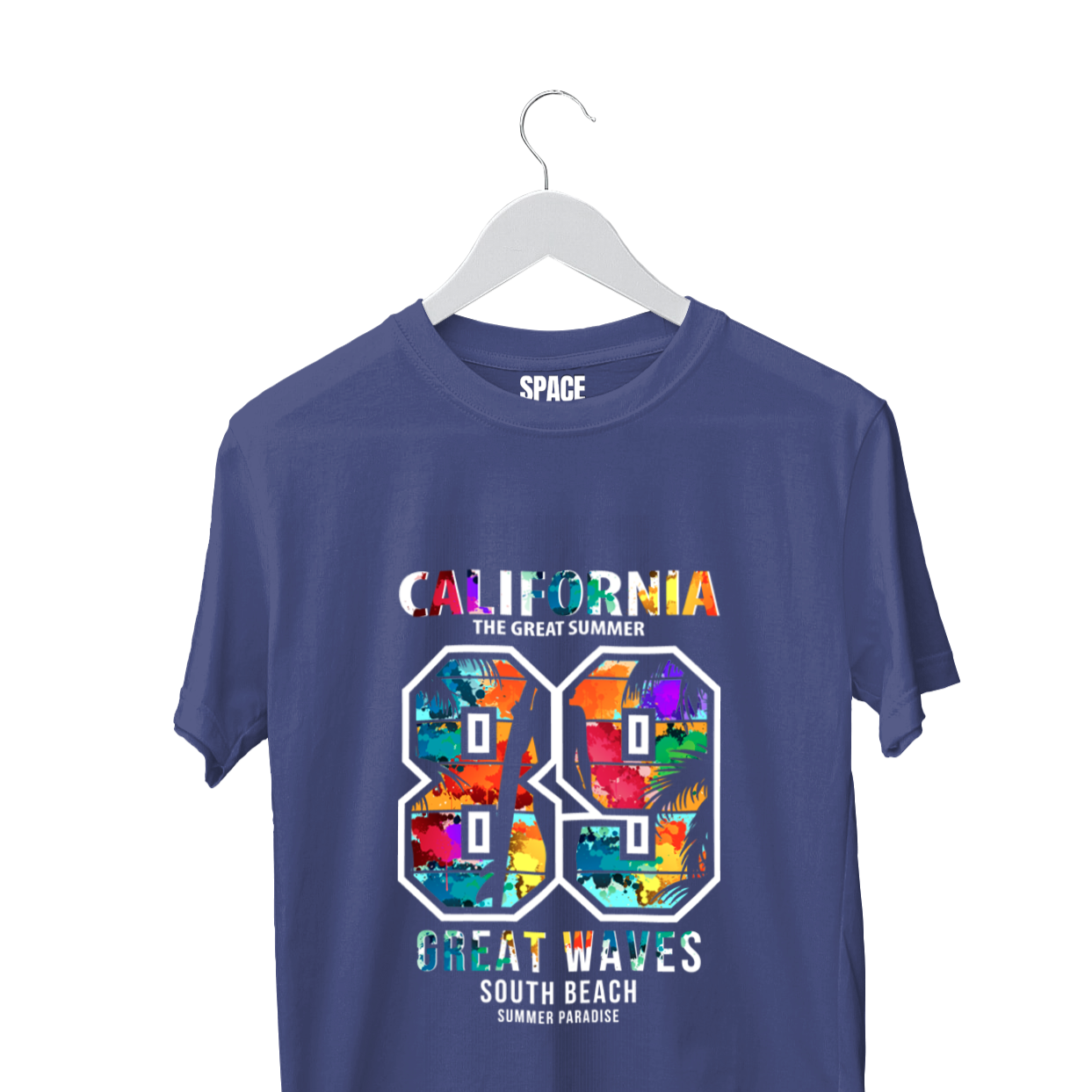 California 89 Printed navy Blue Half Sleeve Cotton T-Shirt.