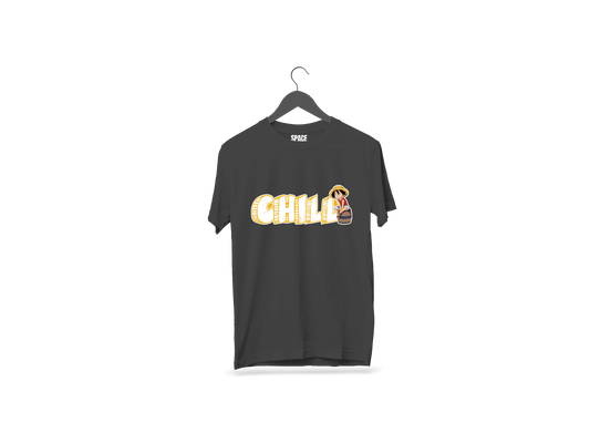 Chill Printed Black Half Sleeve Cotton T-Shirt.