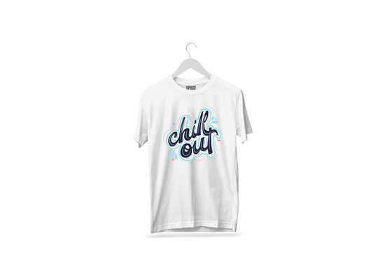 Chill Out Printed White Half Sleeve Cotton T-Shirt.