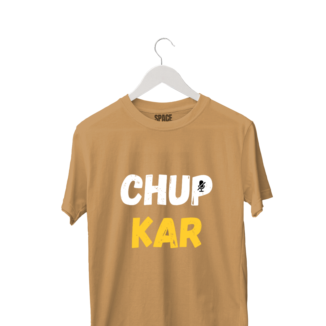 Chup Kar Printed Beige Half Sleeve Cotton T-Shirt.