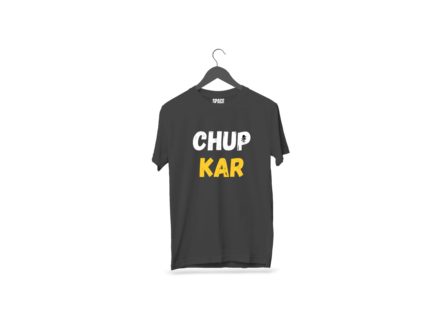 Chup Kar Printed Black Half Sleeve Cotton T-Shirt.