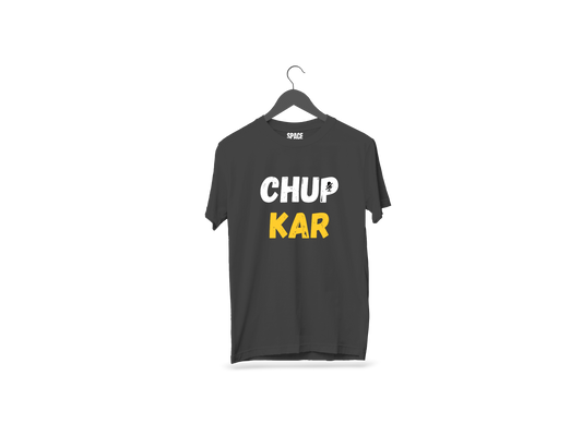 Chup Kar Printed Black Half Sleeve Cotton T-Shirt.