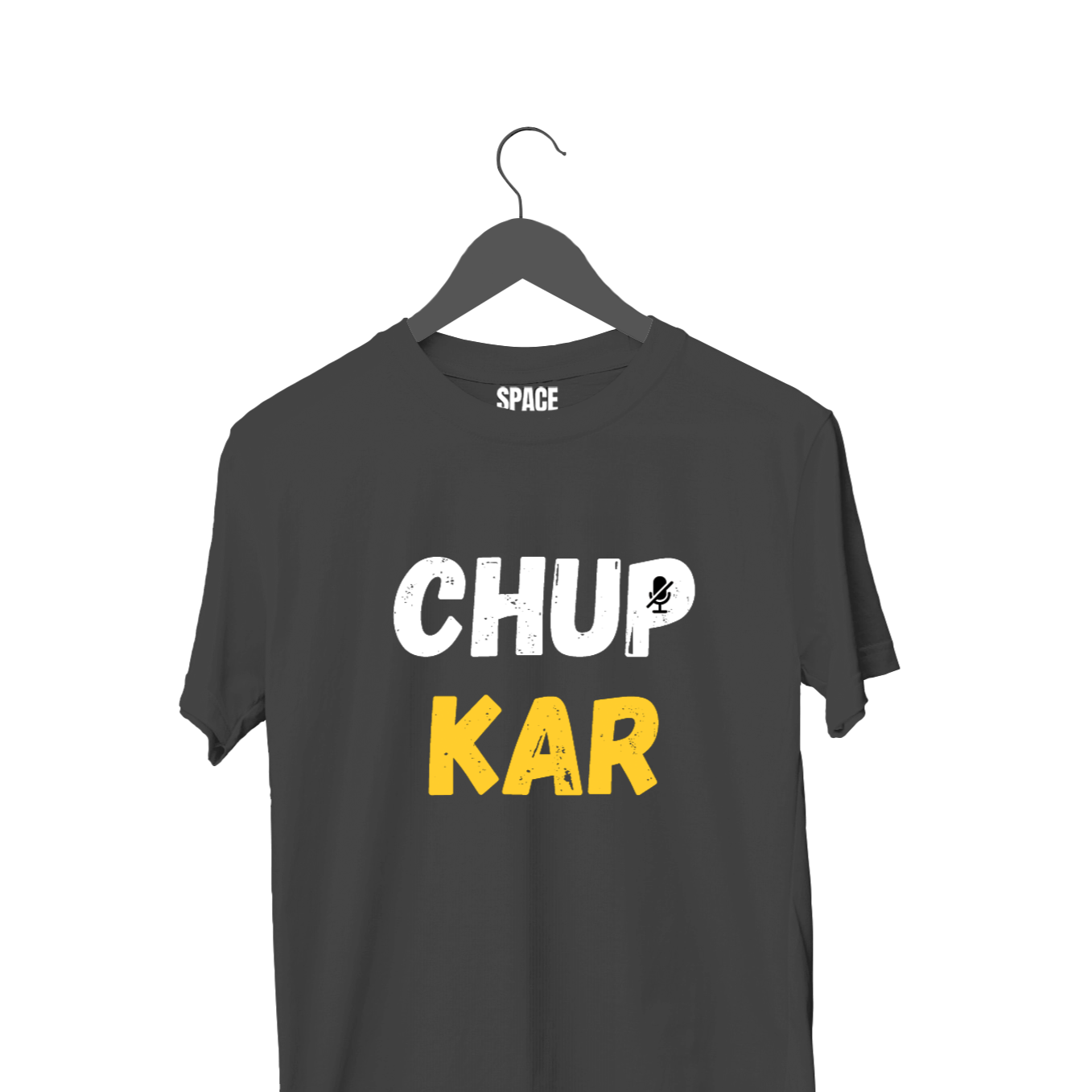 Chup Kar Printed Black Half Sleeve Cotton T-Shirt.