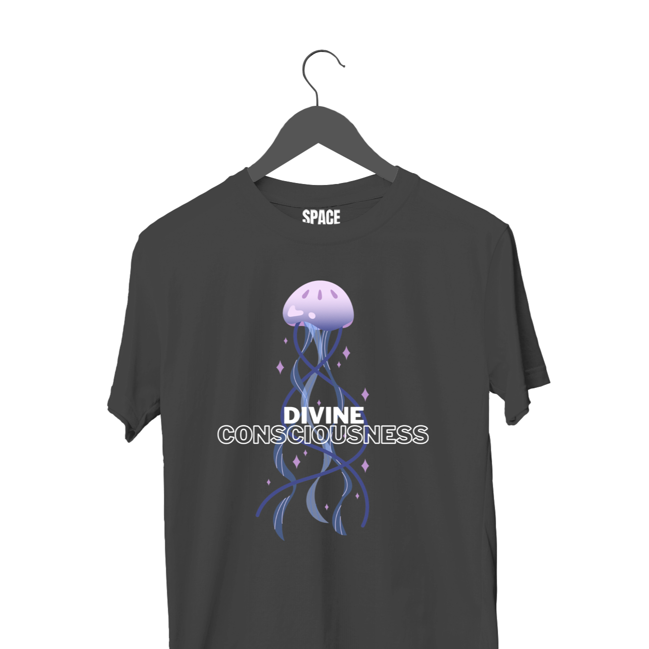 Divine Consciousness Printed Black Half Sleeve Cotton T-Shirt.