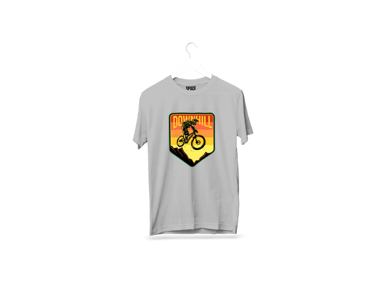 Downhill Printed Gray Half Sleeve Cotton T-Shirt.