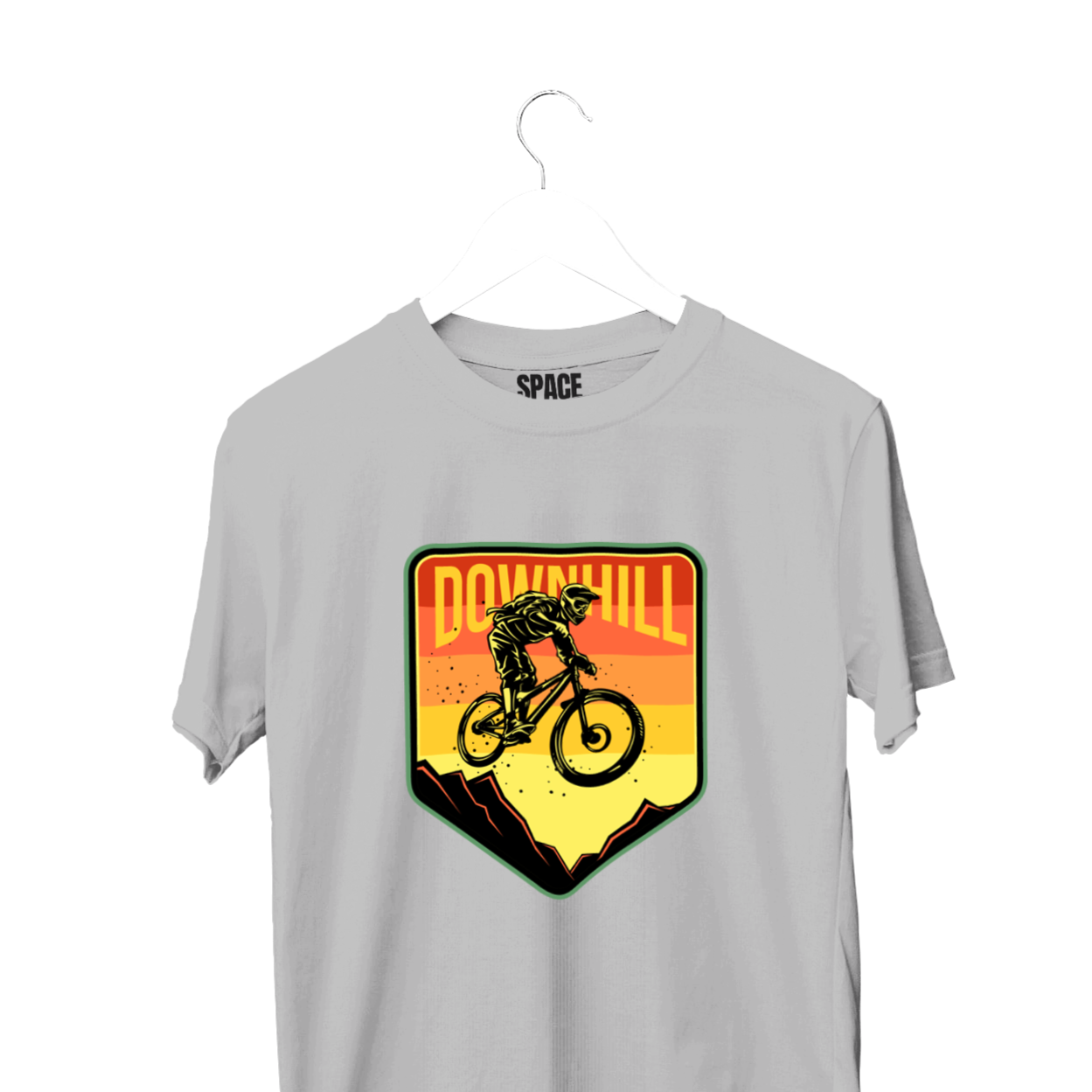 Downhill Printed Gray Half Sleeve Cotton T-Shirt.