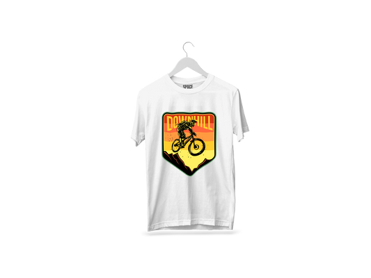 Downhill Printed White Half Sleeve Cotton T-Shirt.