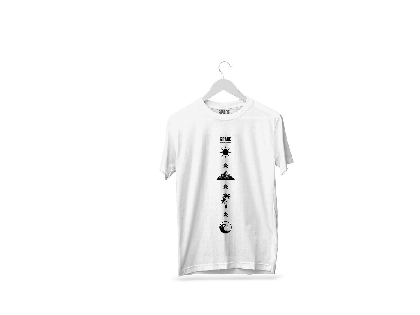 Space Elements Printed White Half Sleeve Cotton T-Shirt.