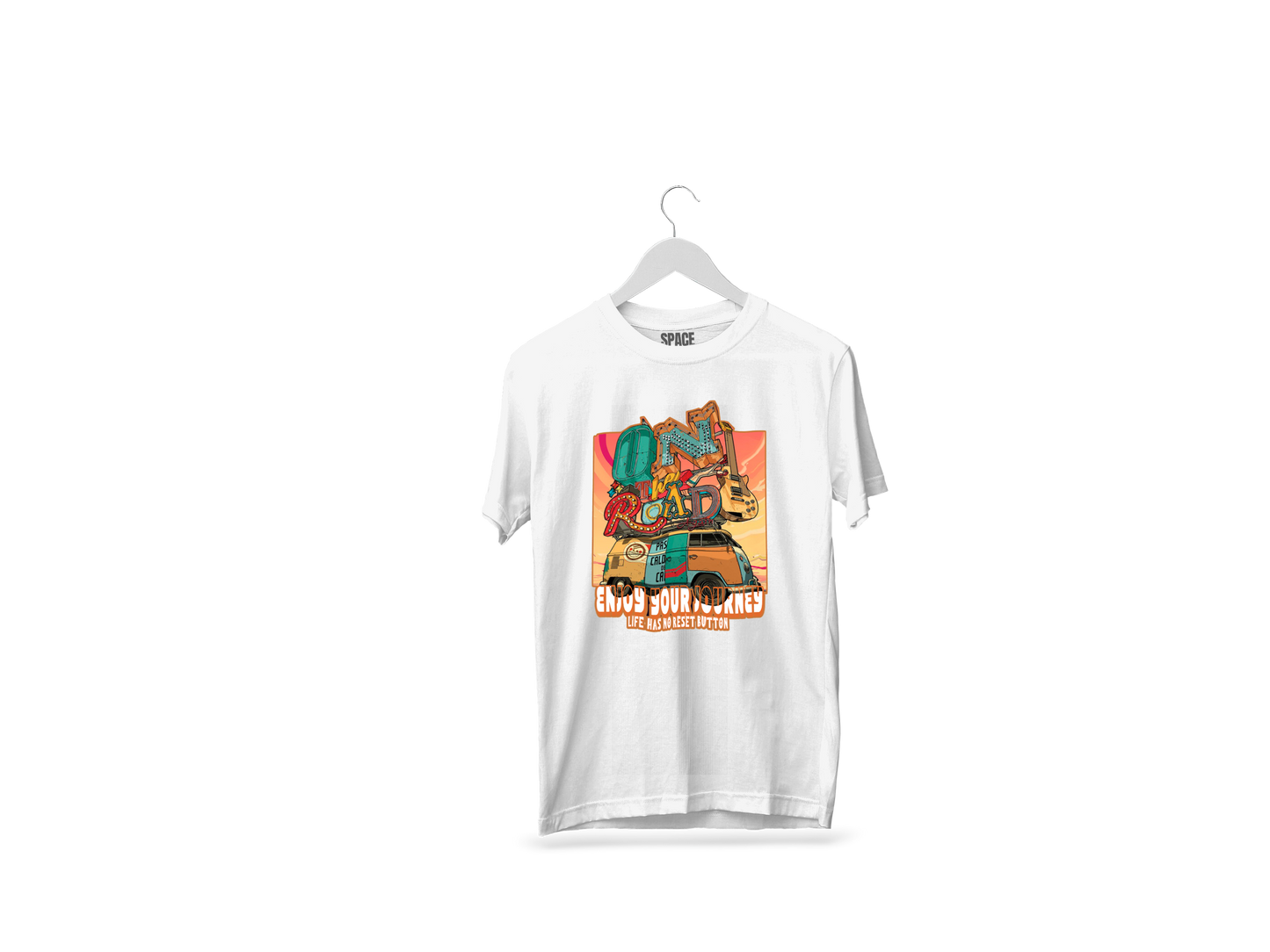 Enjoy Your Journey Printed White Half Sleeve Cotton T-Shirt.