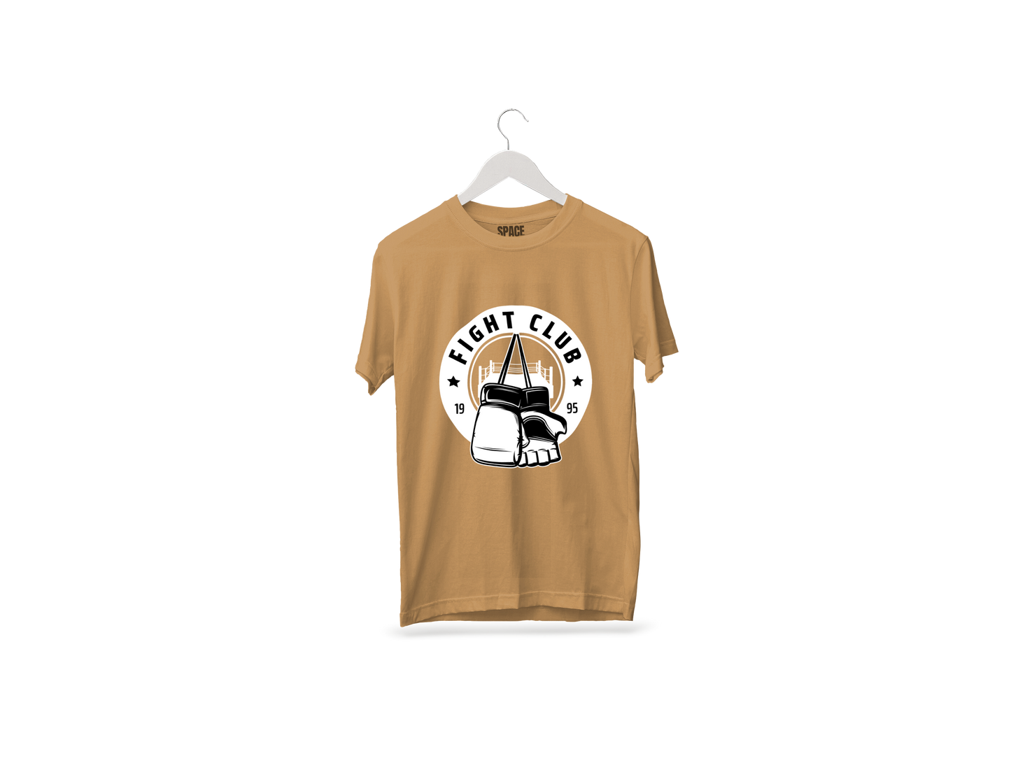 Fight Club Printed Beige Half Sleeve Cotton T-Shirt.