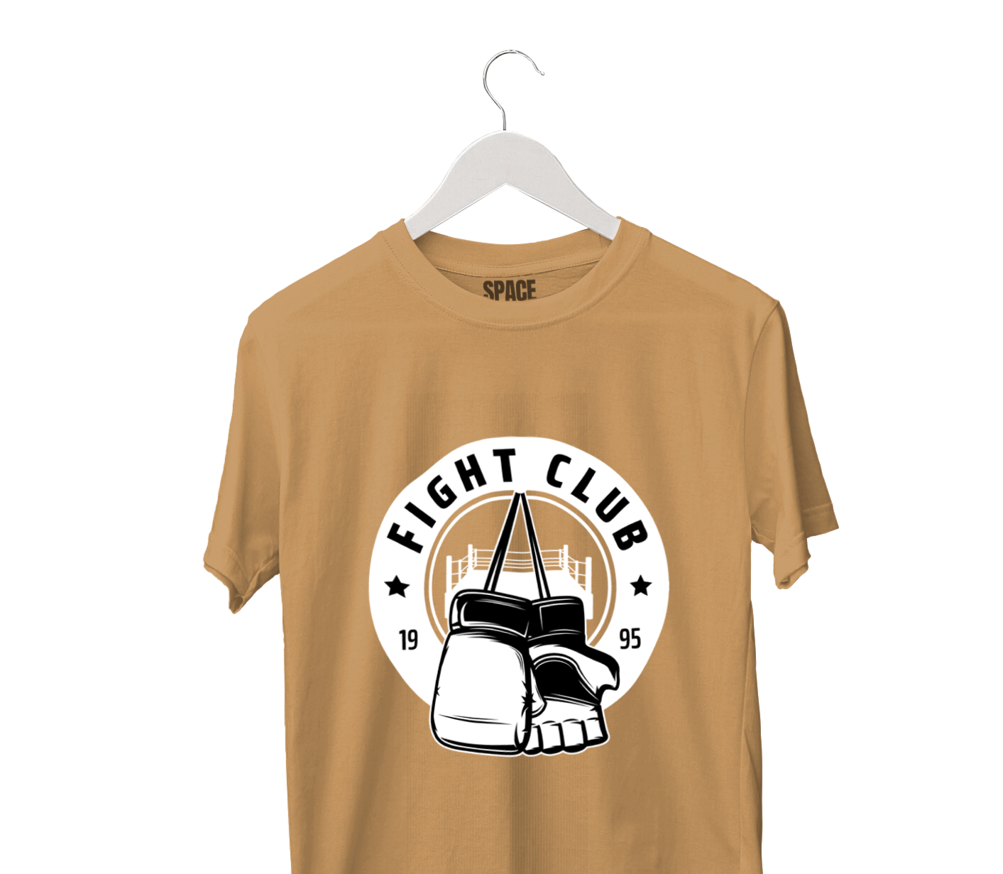 Fight Club Printed Beige Half Sleeve Cotton T-Shirt.