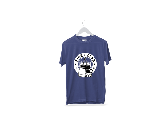 Fight Club Printed Navy Blue Half Sleeve Cotton T-Shirt.