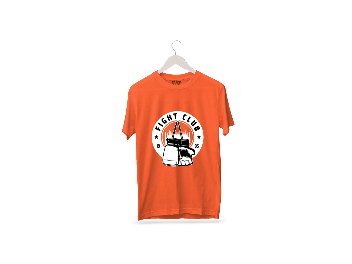 Fight Club Printed Orange Half Sleeve Cotton T-Shirt.