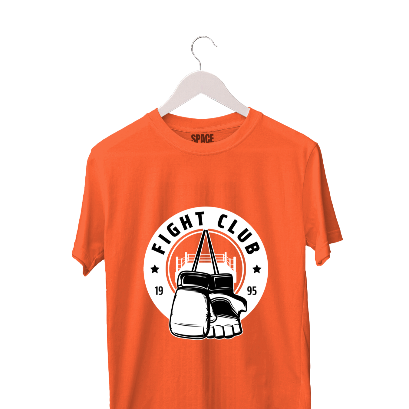 Fight Club Printed Orange Half Sleeve Cotton T-Shirt.