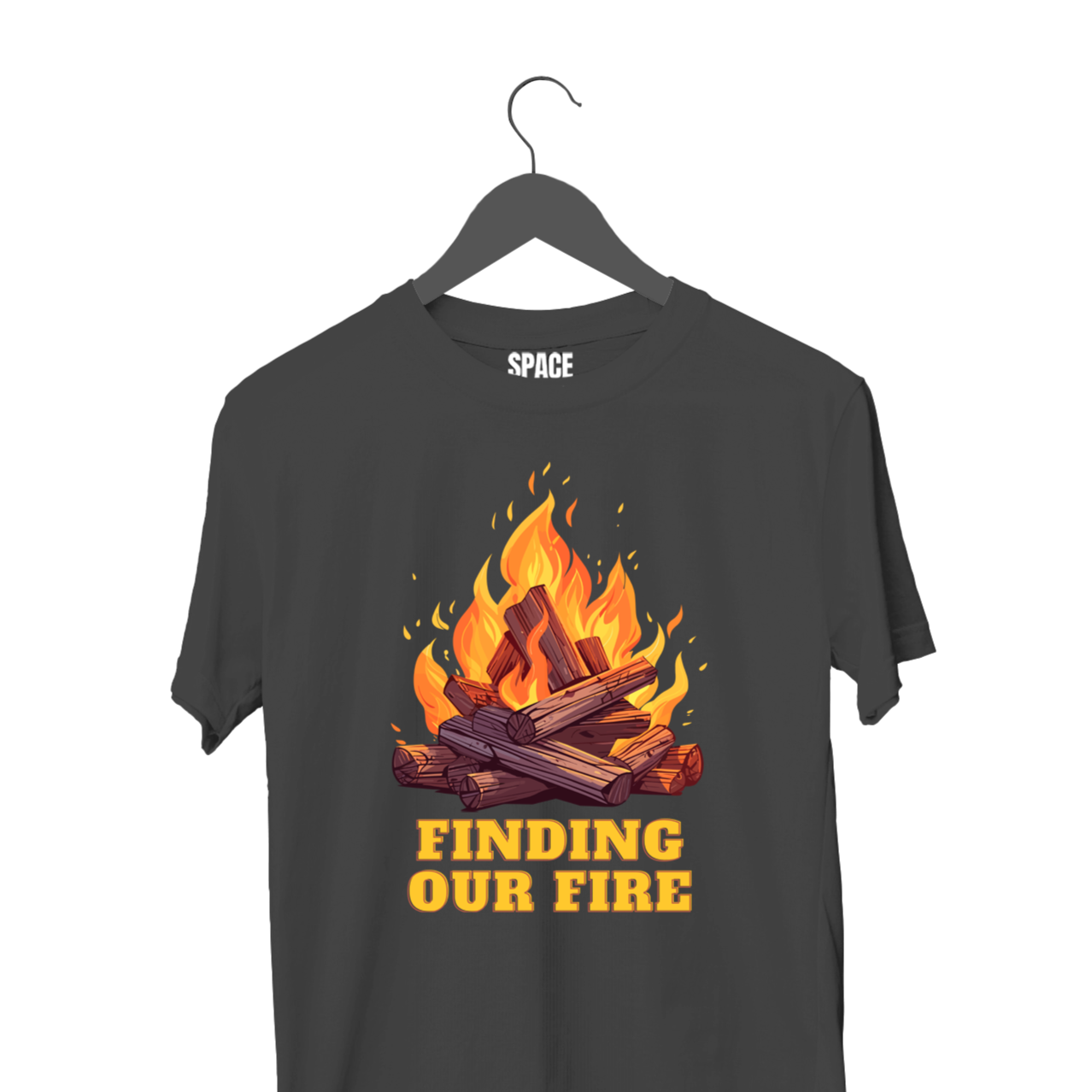 Finding Our Fire Printed Black Half Sleeve Cotton T-Shirt.