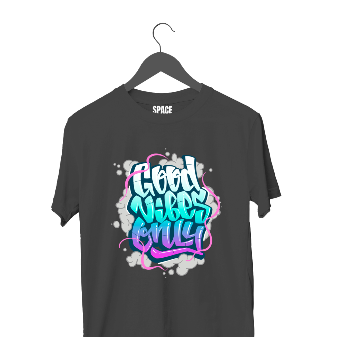 Good Vibes Only Printed Black Half Sleeve Cotton T-Shirt.