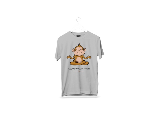 Calm Monkey Printed Gray Half Sleeve Cotton T-Shirt.