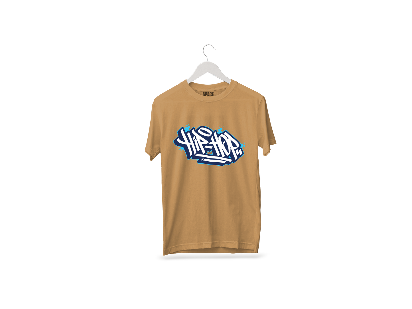 Hip Hop Printed Beige Half Sleeve Cotton T-Shirt.