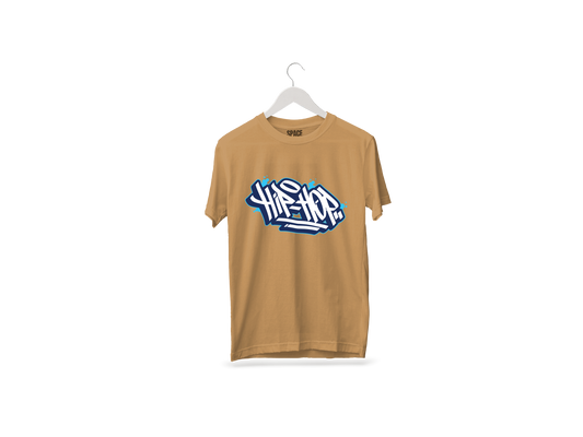 Hip Hop Printed Beige Half Sleeve Cotton T-Shirt.