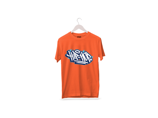 Hip Hop Printed Orange Half Sleeve Cotton T-Shirt.