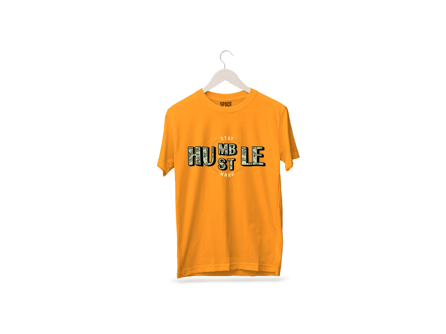 Humble/Hustle Printed Mustard Half Sleeve Cotton T Shirt