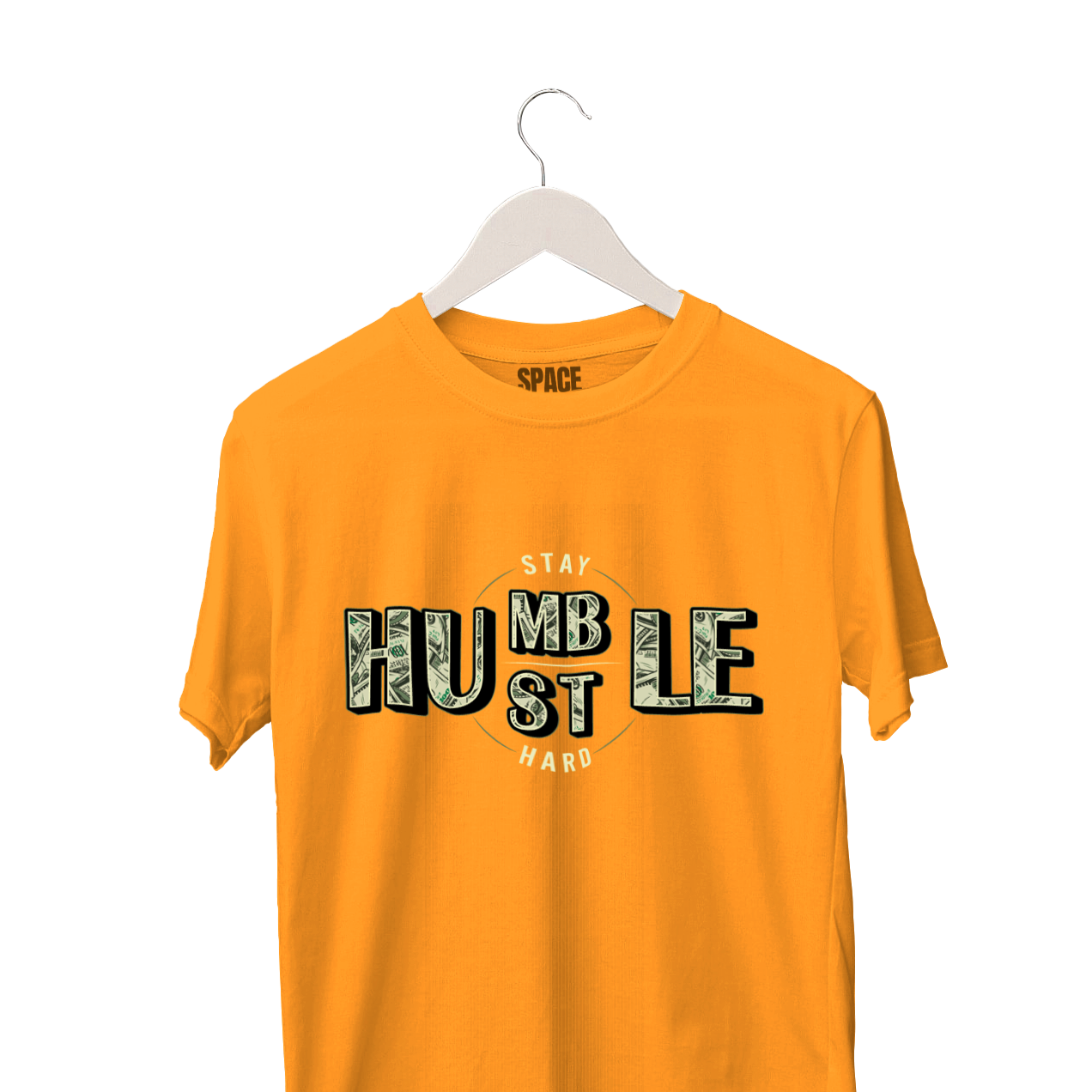 Humble/Hustle Printed Mustard Half Sleeve Cotton T Shirt